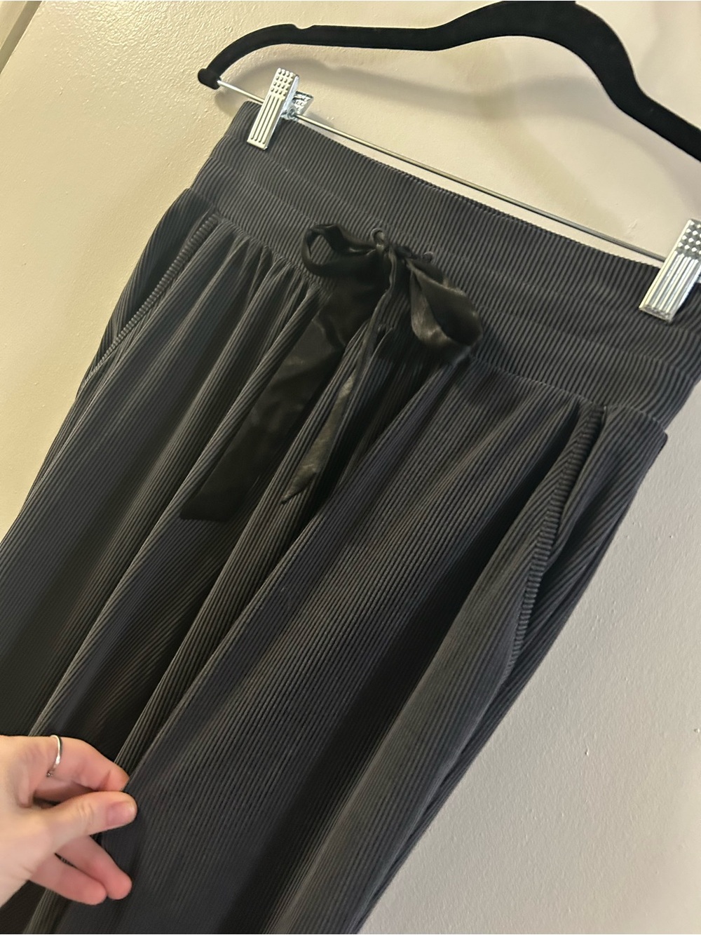 Victoria's Secret Black Ribbed Maxi Skirt with Satin Drawstring
